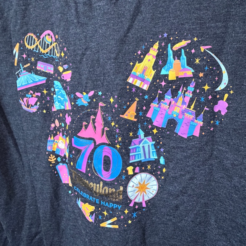 Disneyland Women's Charcoal V-Neck Tee with Colorful 70th Anniversary Logo - Picture 4 of 5